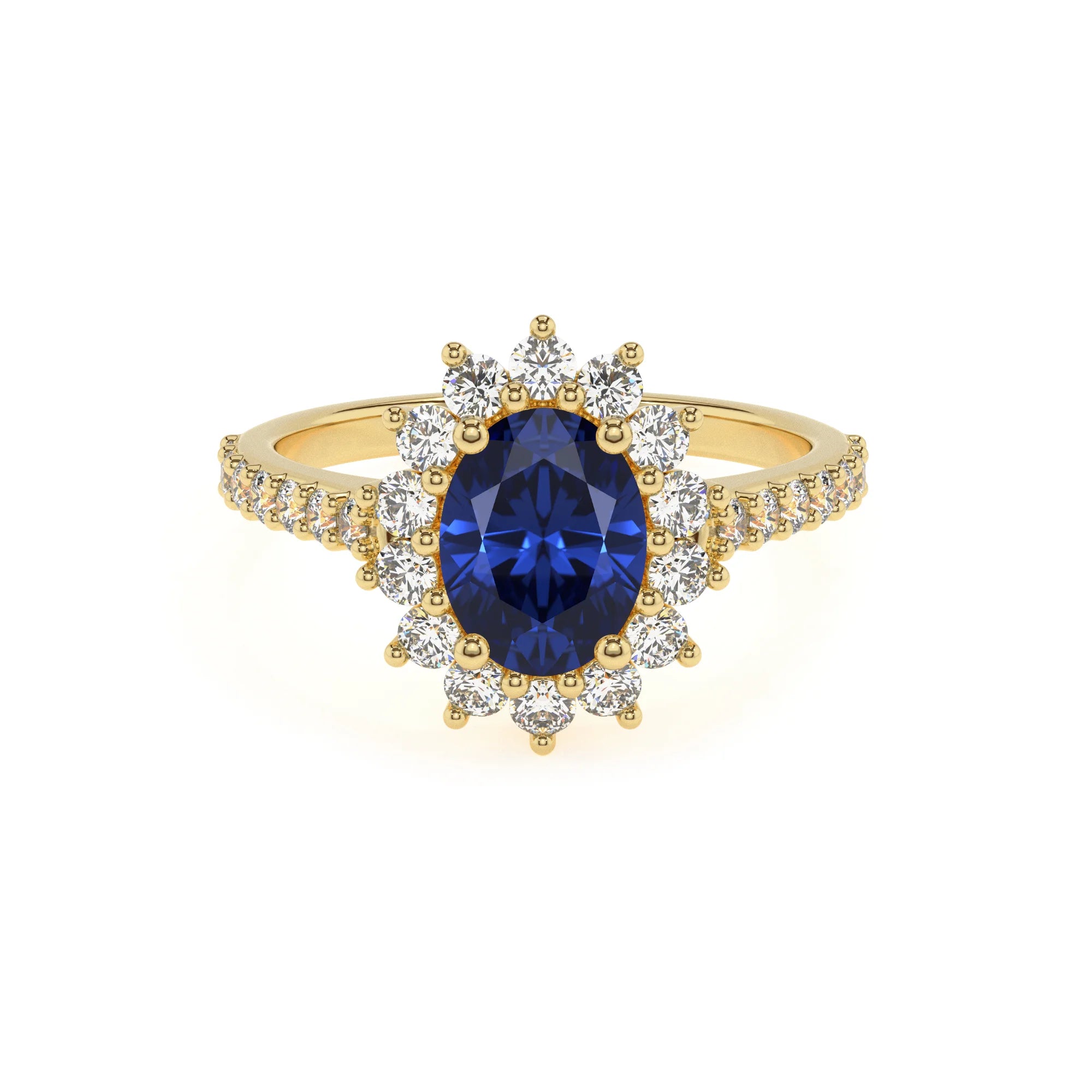 lab grown blue-sapphire oval solitaire rings in yellow gold 
