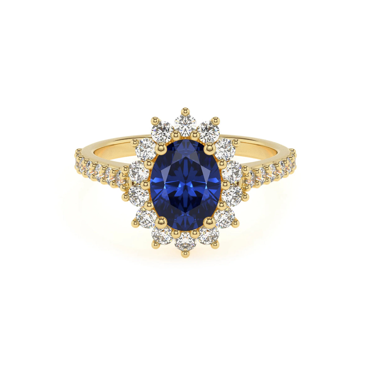 lab grown blue-sapphire oval solitaire rings in yellow gold 
