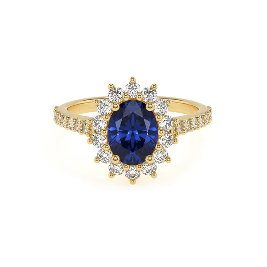 lab grown blue-sapphire oval solitaire rings in yellow gold 