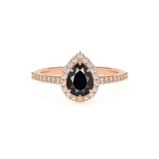 natural black-onyx pear solitaire rings in rose gold 