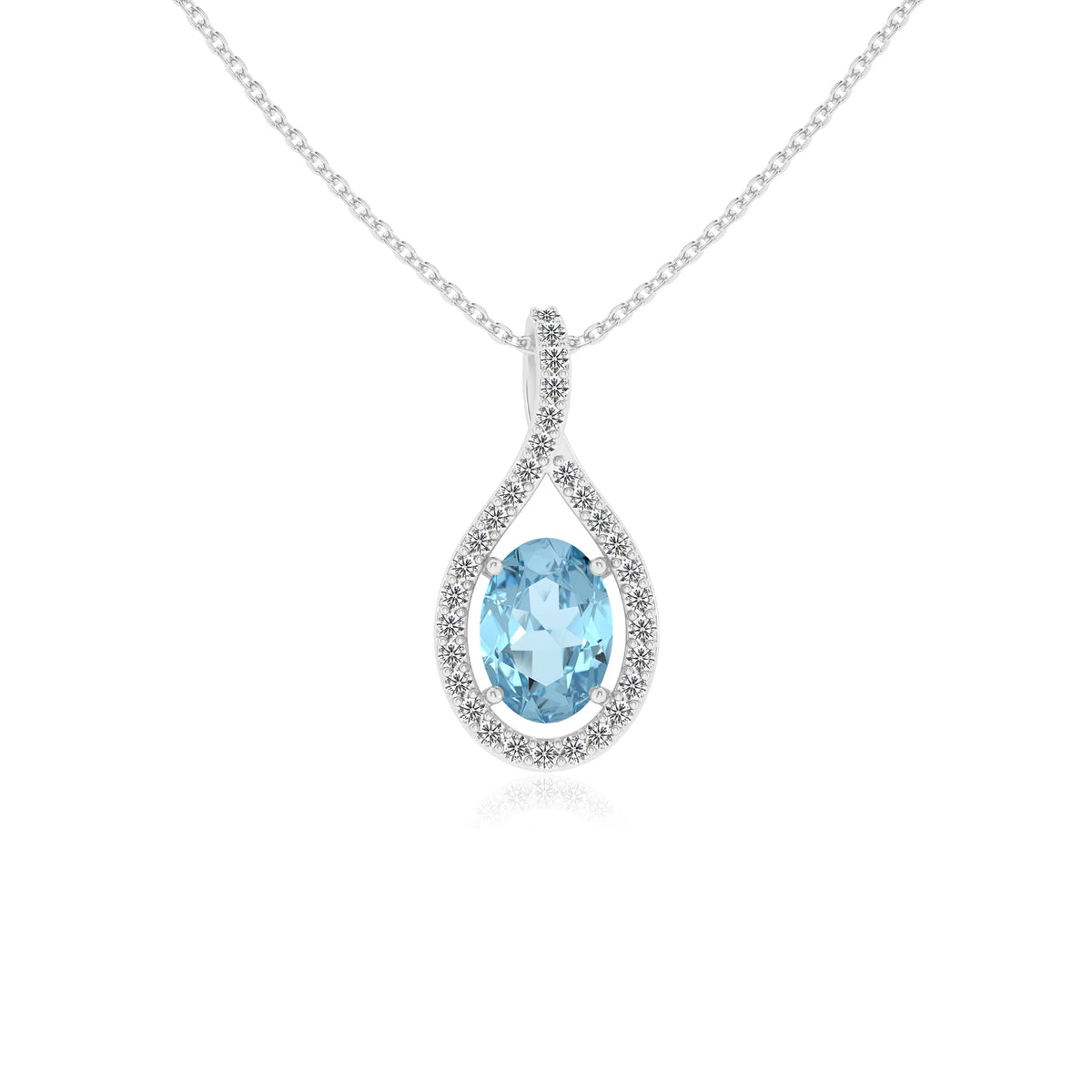 lab grown aquamarine oval solitaire necklaces in platinum 
