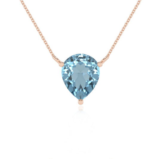 lab grown aquamarine pear solitaire necklaces in rose gold 