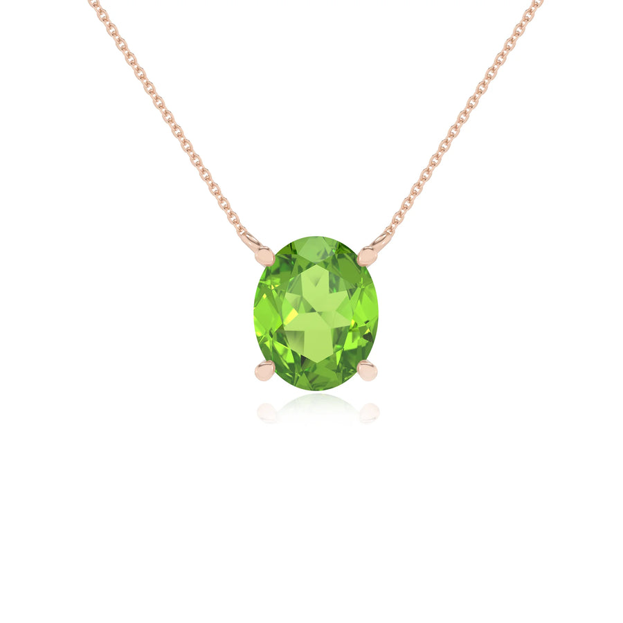 natural peridot oval solitaire necklaces in rose gold 
