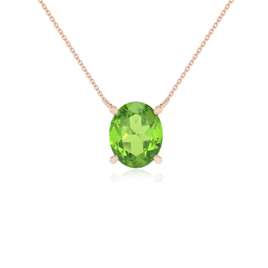 natural peridot oval solitaire necklaces in rose gold 