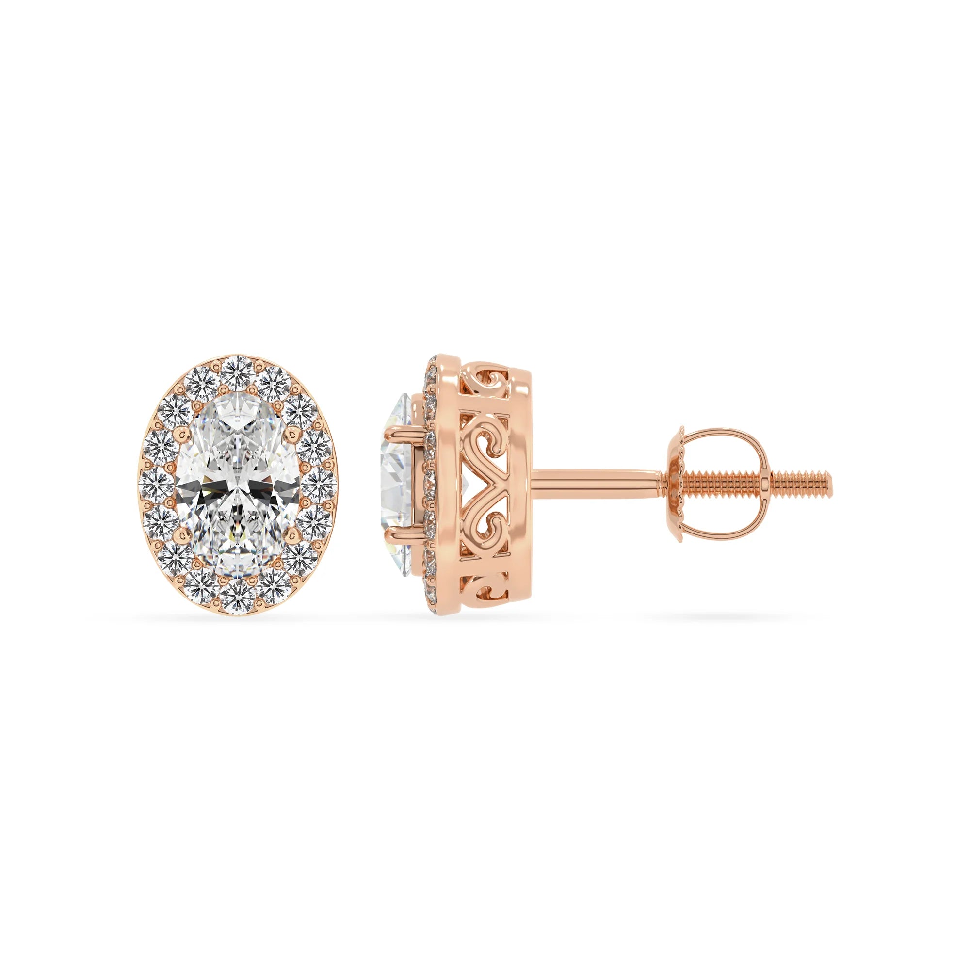 lab grown moissanite oval stud earrings in rose gold 