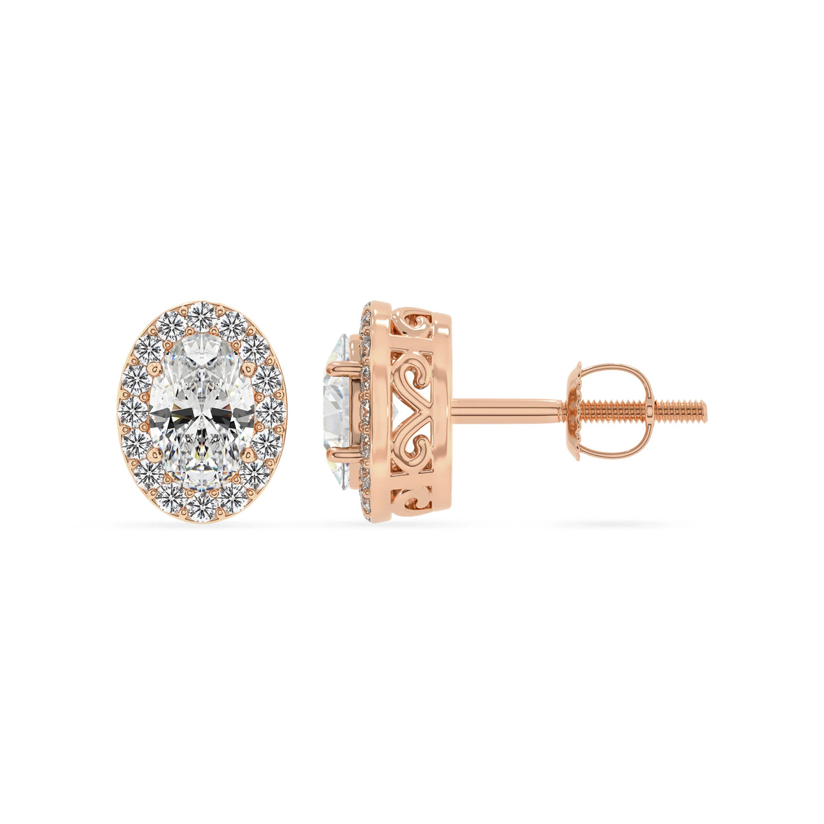 lab grown moissanite oval stud earrings in rose gold 