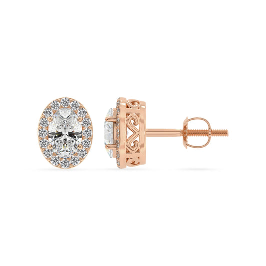 lab grown moissanite oval stud earrings in rose gold 