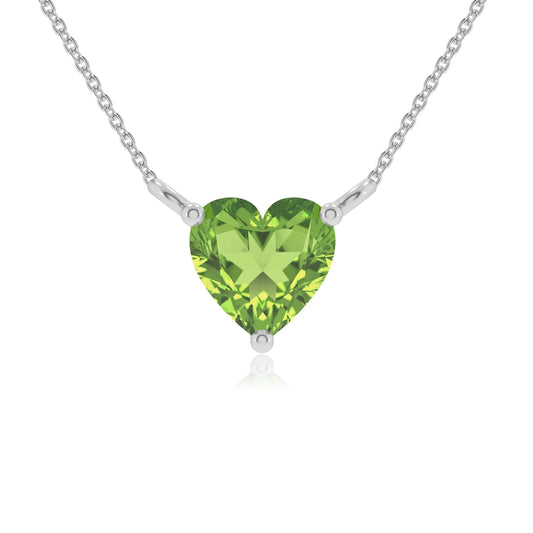 natural peridot heart solitaire necklaces in white gold 