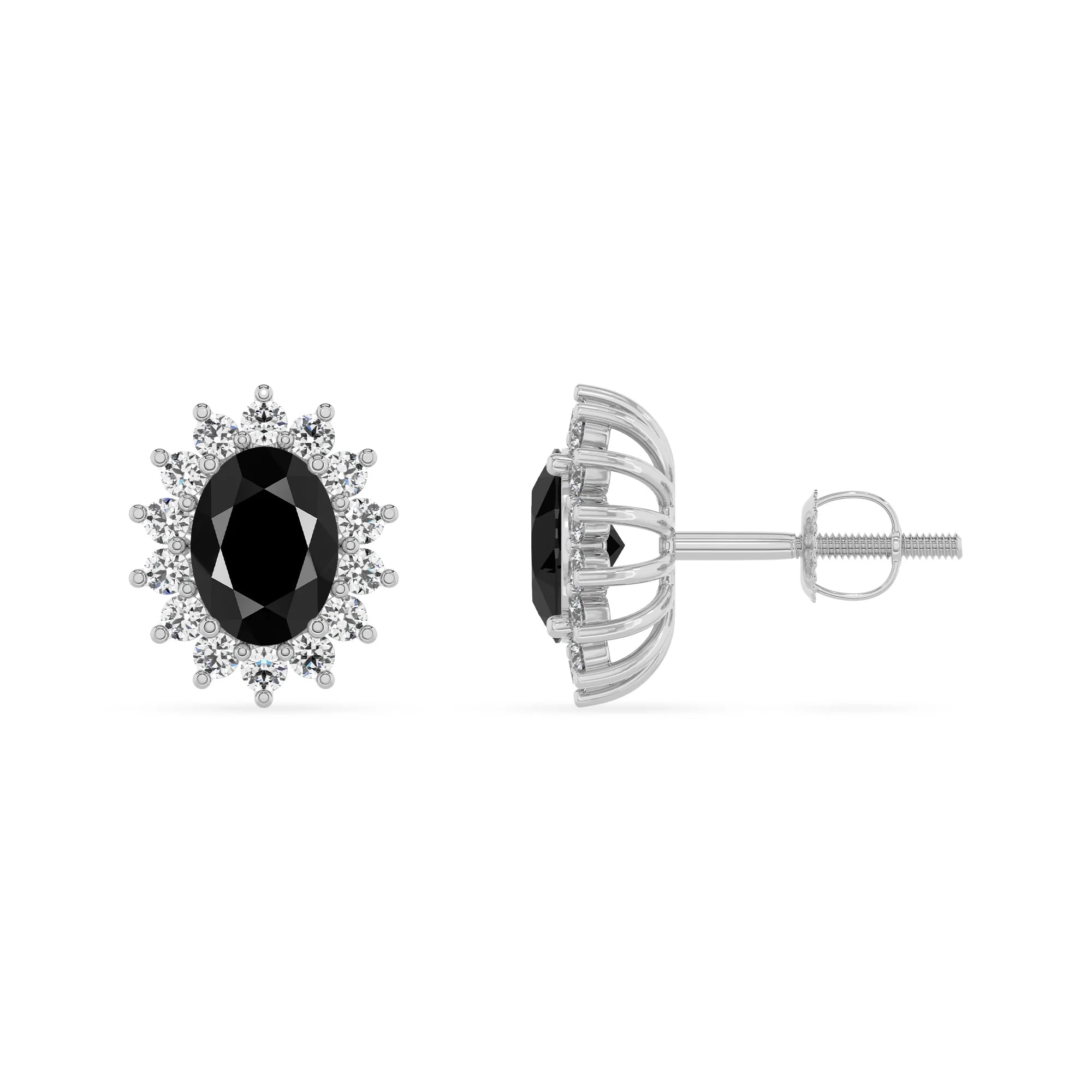 natural black onyx oval stud earrings in platinum 