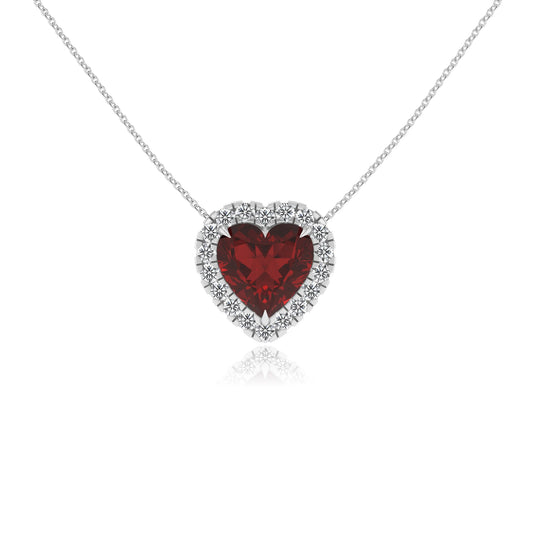 natural garnet heart solitaire necklaces in platinum 