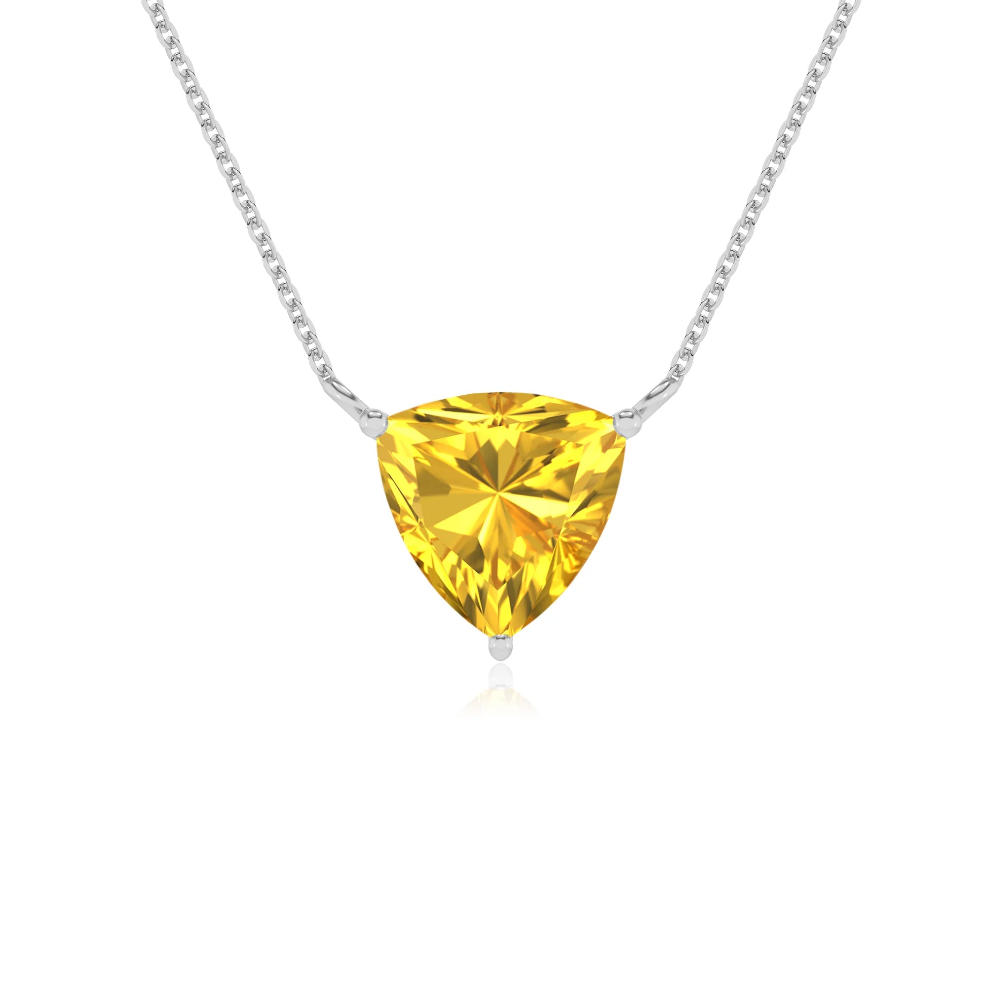 lab grown yellow-sapphire trillion solitaire necklaces in white gold 
