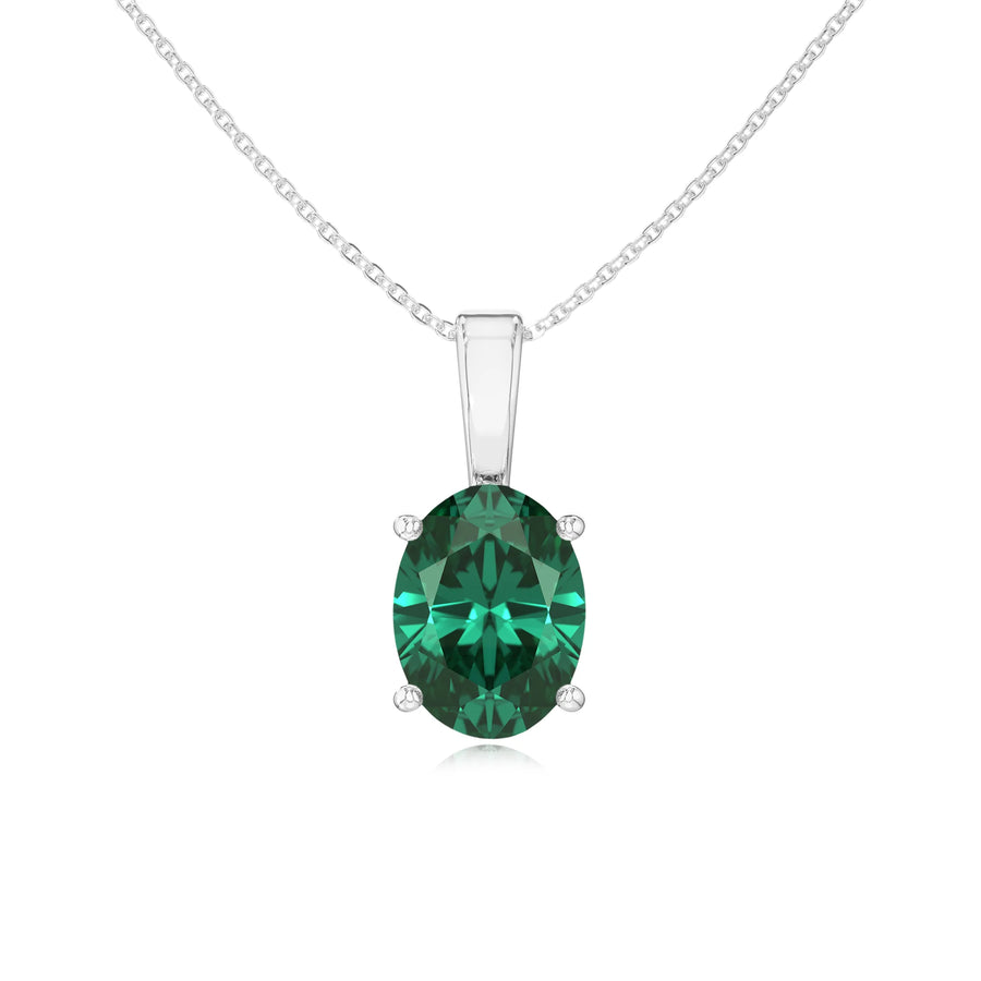 lab grown emerald oval solitaire necklaces in sterling silver 
