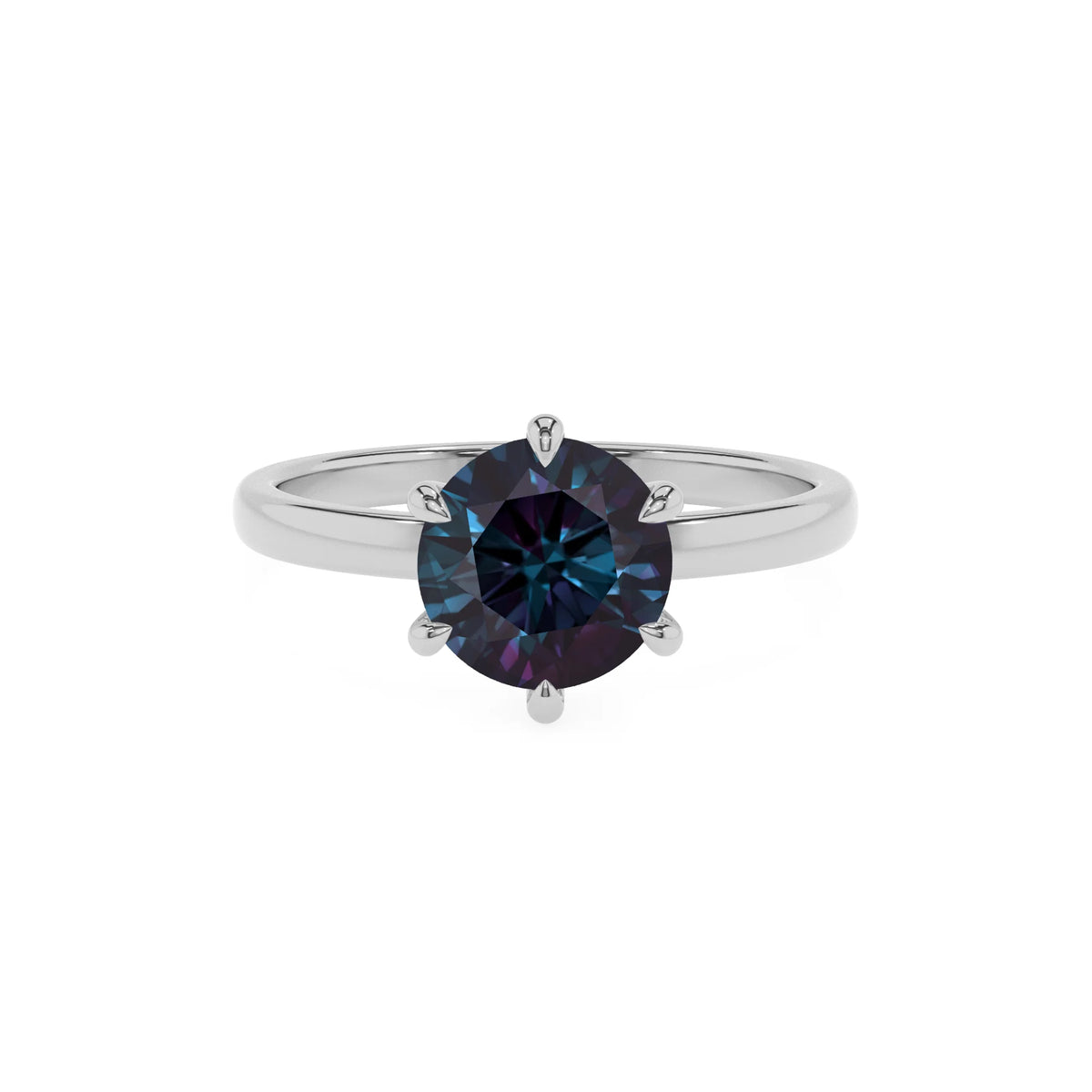 lab grown alexandrite round solitaire rings in white gold 