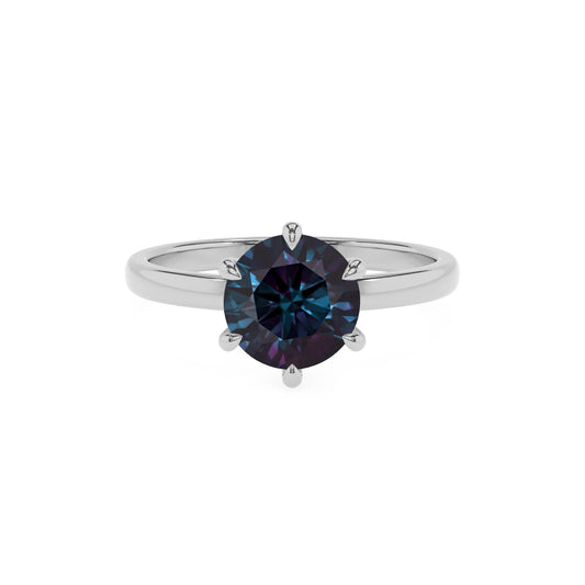 lab grown alexandrite round solitaire rings in white gold 