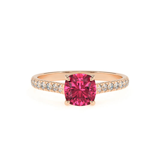 lab grown pink-tourmaline cushion half eternity solitaire engagement rings in rose gold 