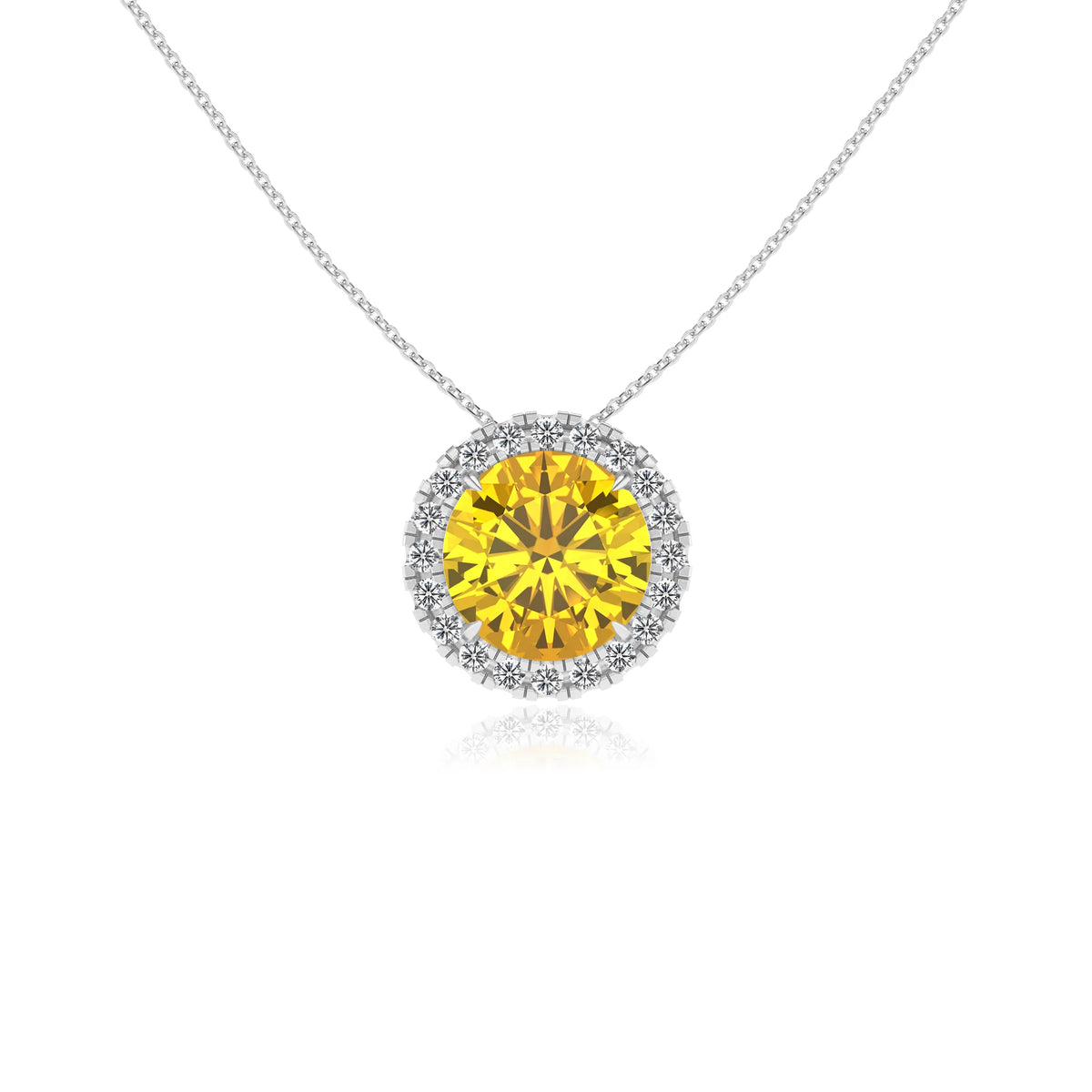 lab grown yellow sapphire round solitaire necklaces in white gold 