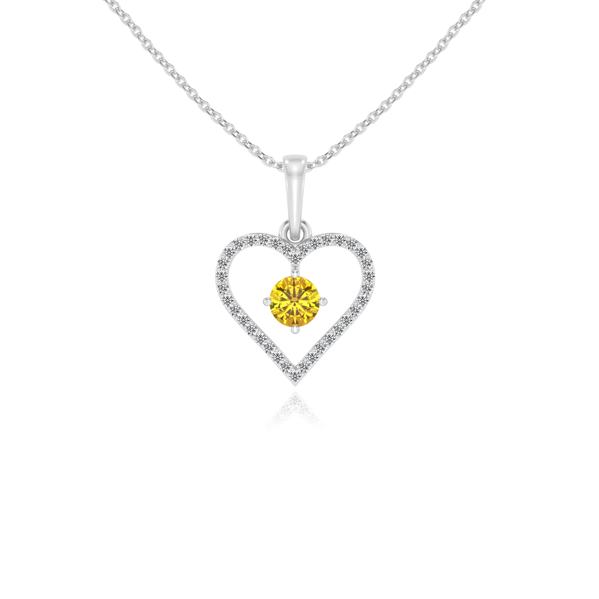 lab grown yellow-sapphire round infinity necklaces in platinum 