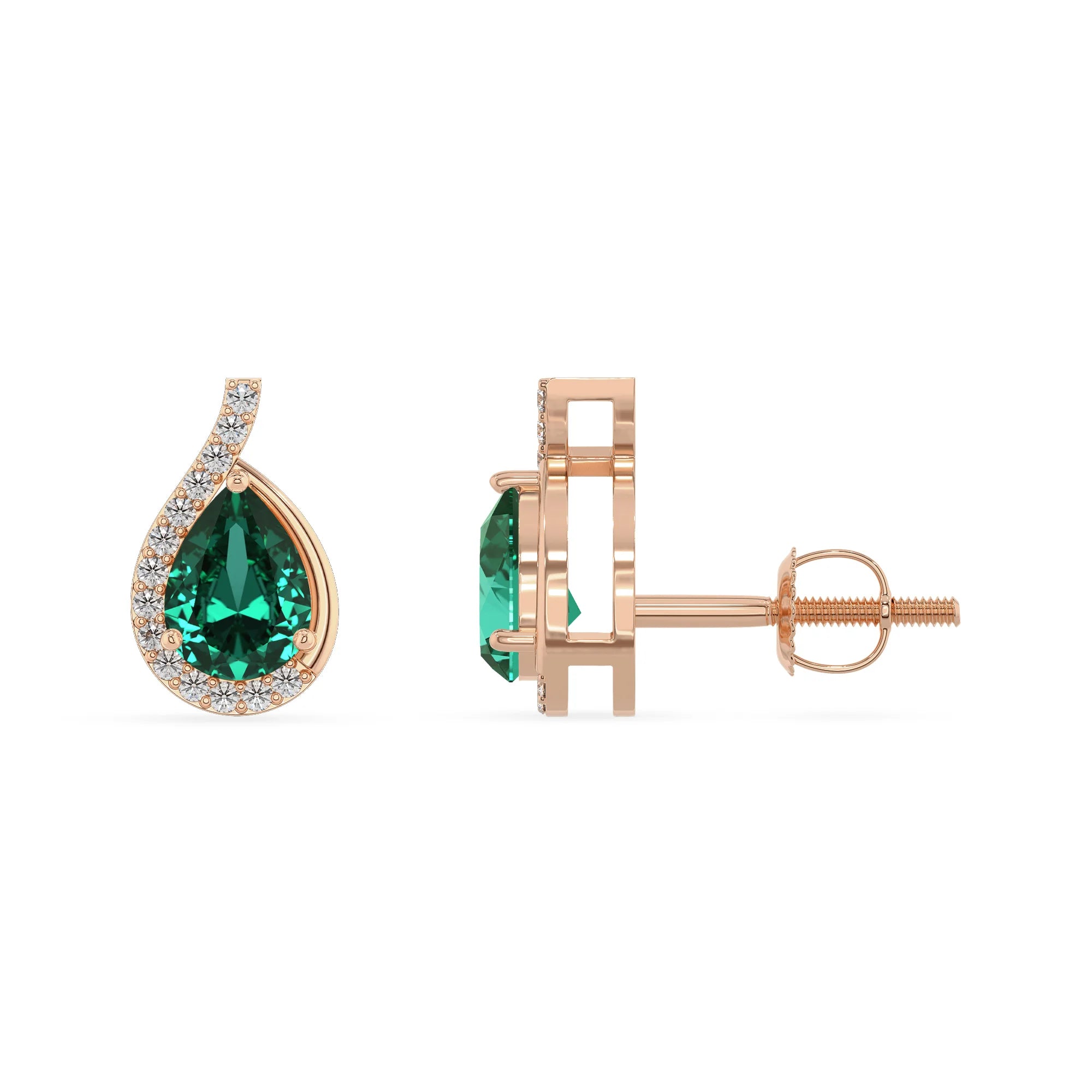 lab grown emerald pear stud earrings in rose gold 