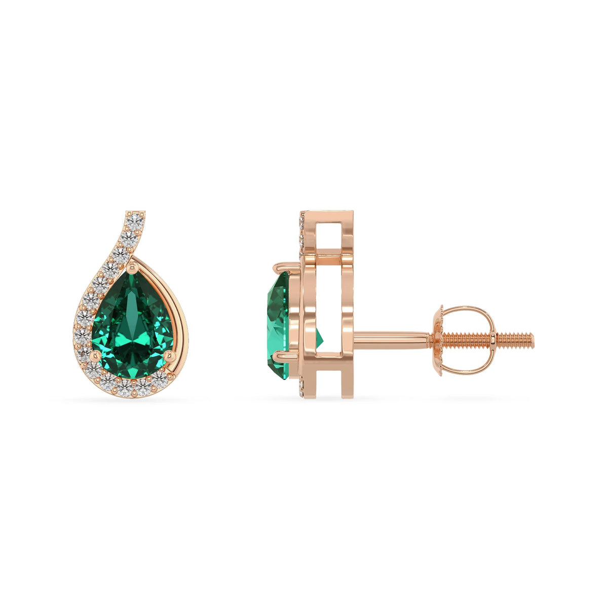 lab grown emerald pear stud earrings in rose gold 
