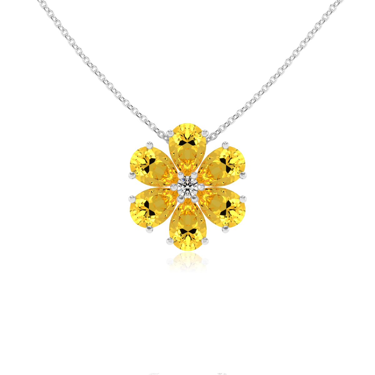lab grown yellow-sapphire pear solitaire necklaces in white gold 