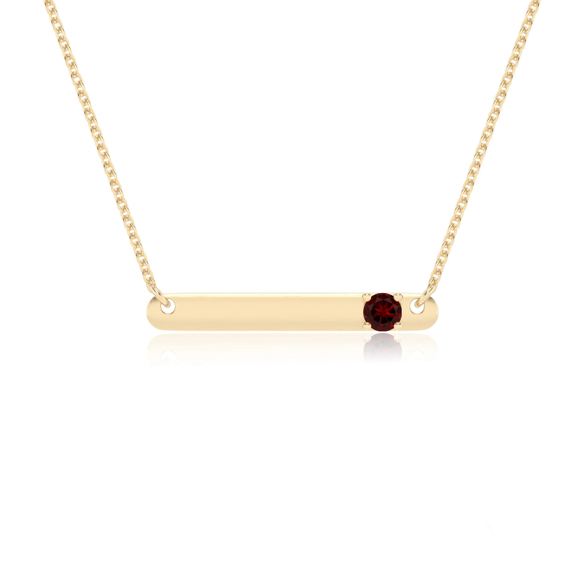 natural garnet round bar v-bale necklaces in yellow gold 