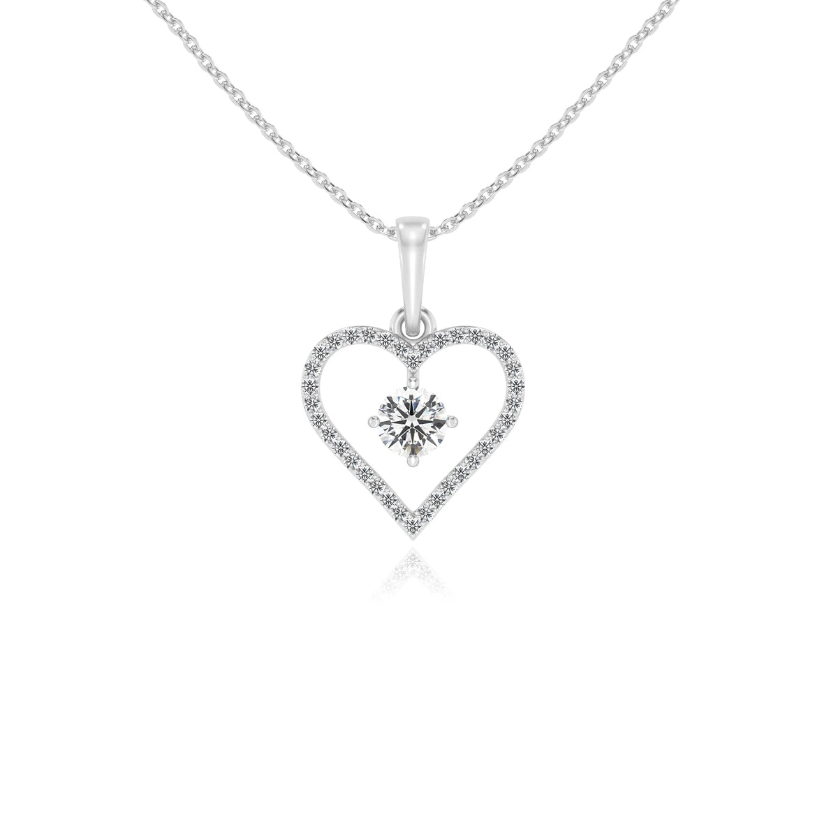 lab grown moissanite round infinity necklaces in white gold 