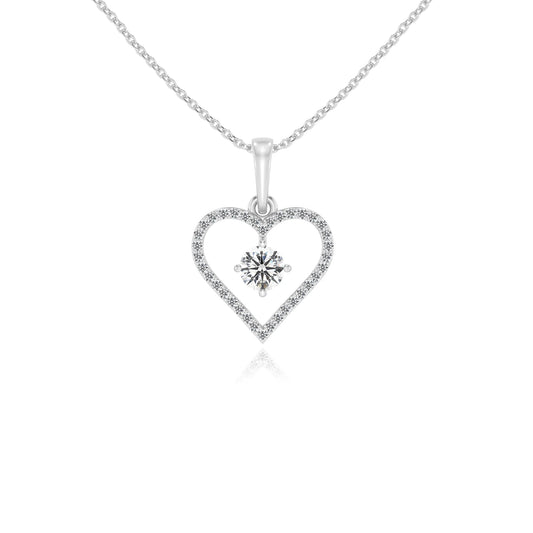 lab grown moissanite round infinity necklaces in white gold 