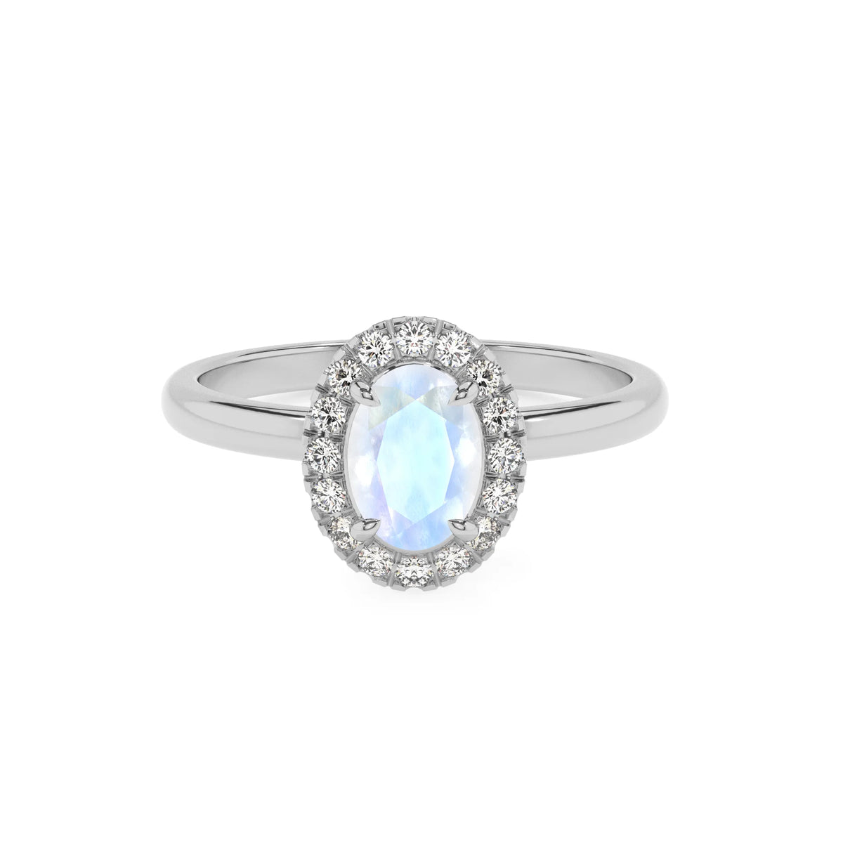 natural rainbow-moonstone oval solitaire rings in platinum 