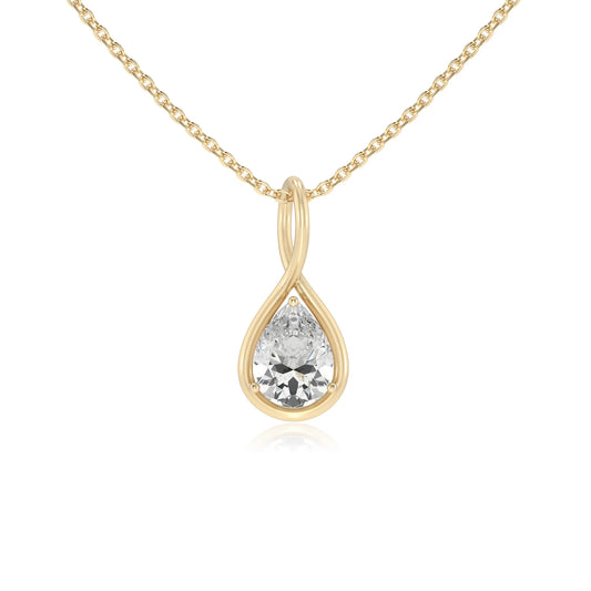 lab grown moissanite pear solitaire necklaces in yellow gold 