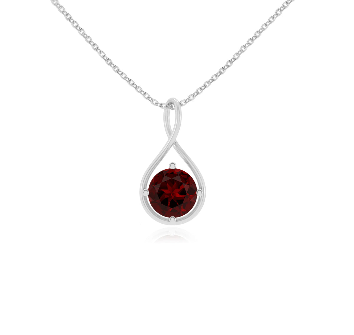natural garnet round solitaire necklaces in white gold 