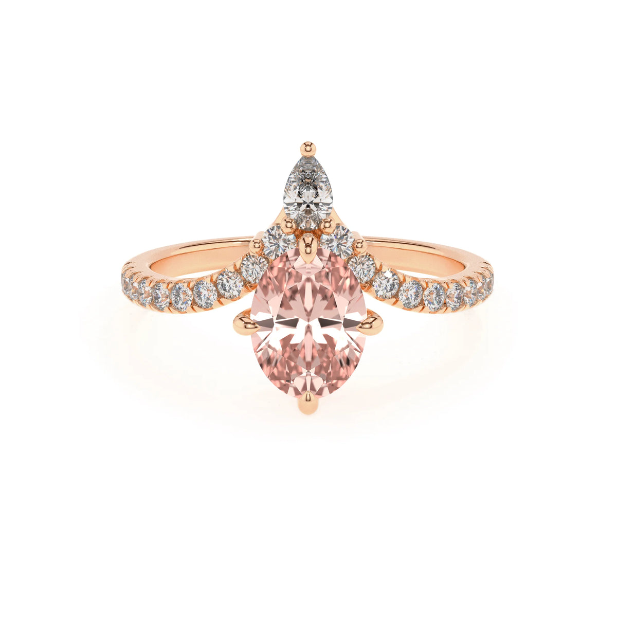 lab grown morganite oval solitaire rings in rose gold 