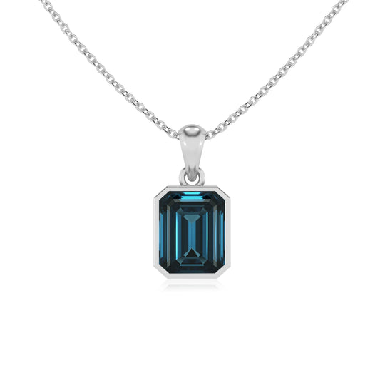 natural london-blue-topaz emerald cut solitaire necklaces in sterling silver 