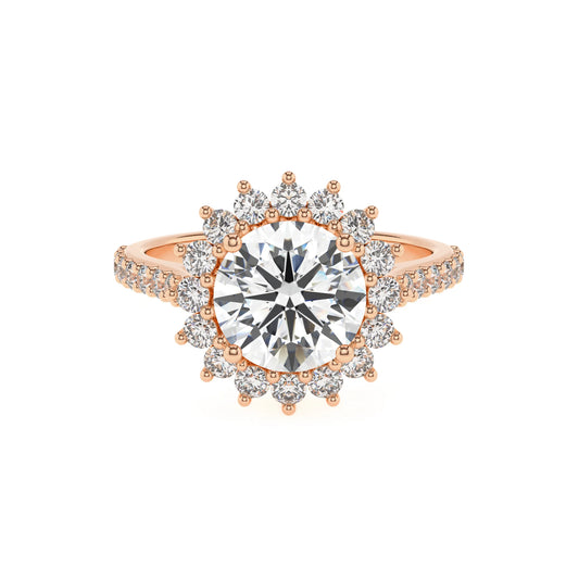 lab grown moissanite round solitaire rings in rose gold 