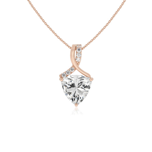 lab grown moissanite trillion solitaire necklaces in rose gold 