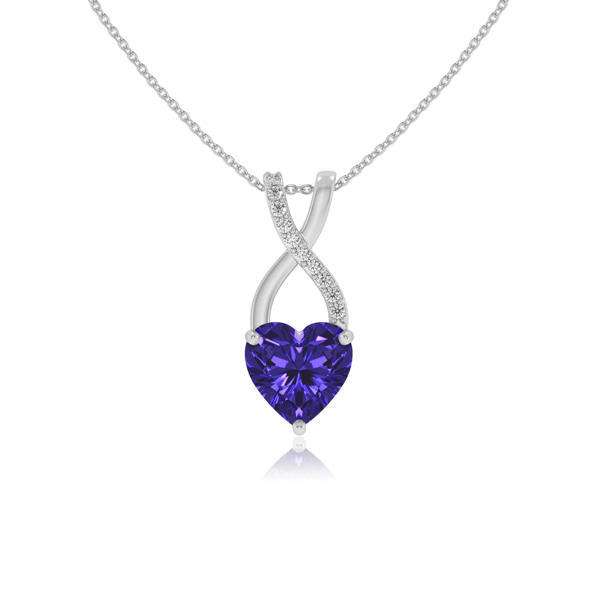 lab grown tanzanite heart solitaire necklaces in white gold 