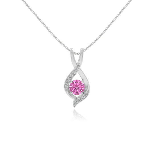 lab grown pink-sapphire round solitaire necklaces in platinum 