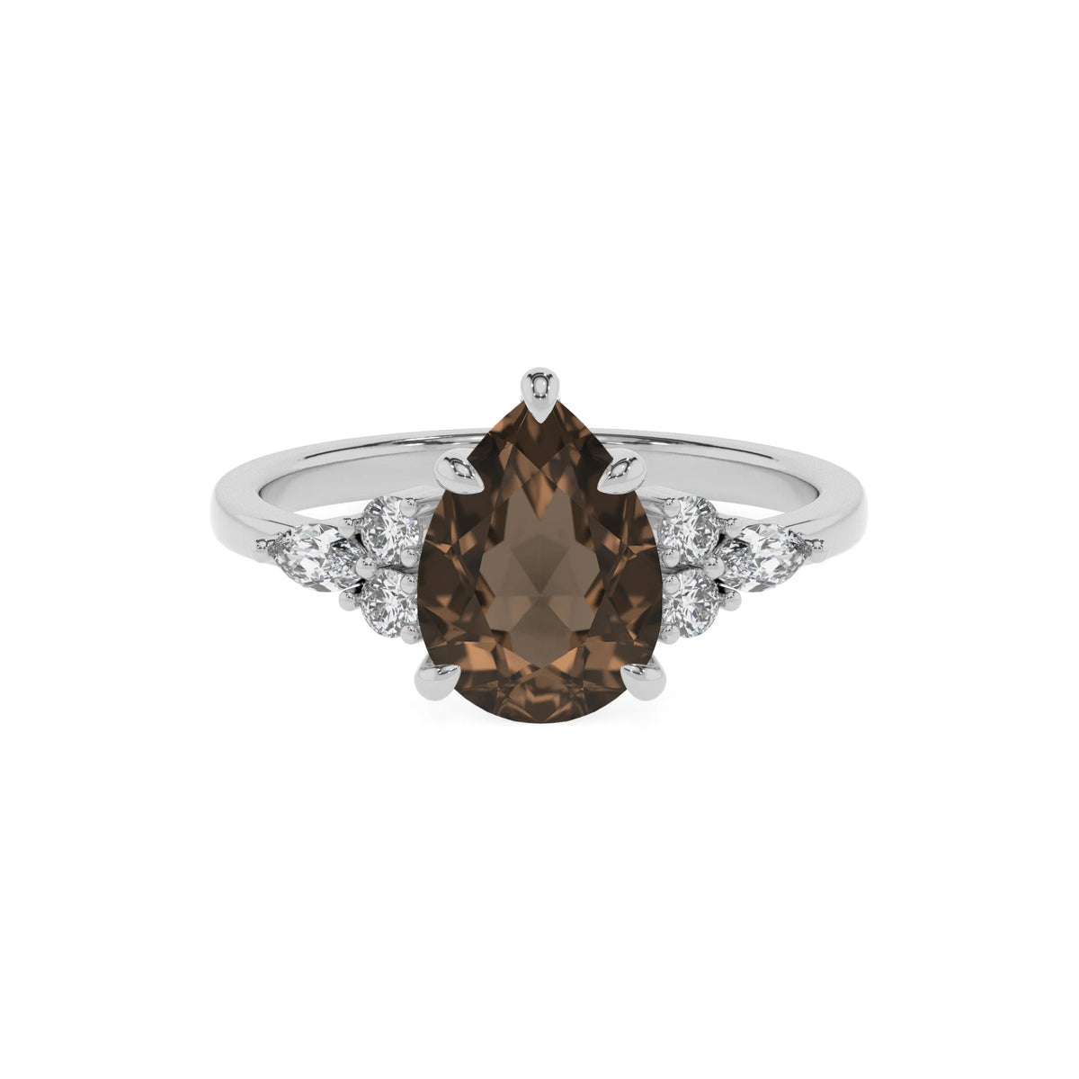 natural smoky-quartz pear solitaire rings in sterling silver 