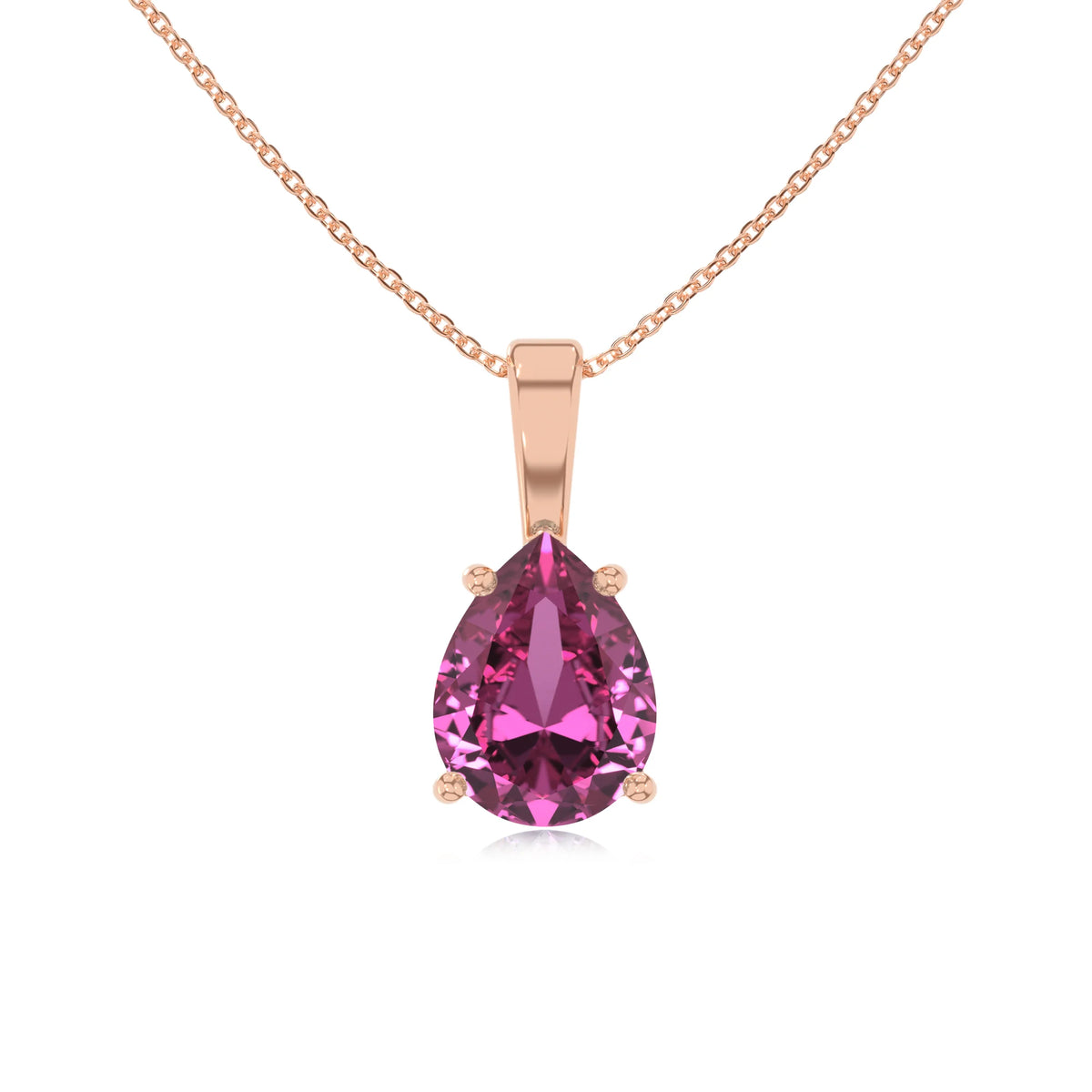 lab grown pink-sapphire pear solitaire necklaces in rose gold 