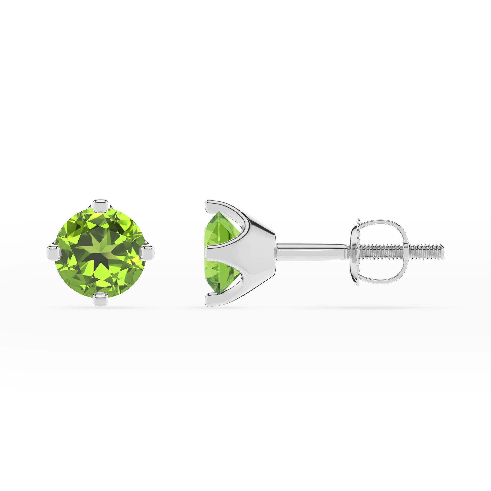 natural peridot round stud earrings in white gold 