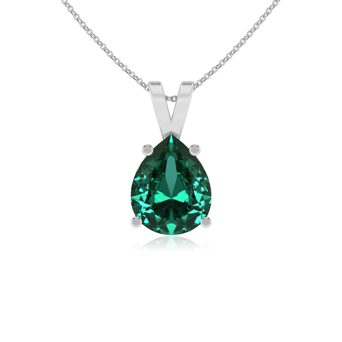 lab grown emerald pear solitaire v-bale necklaces in platinum 