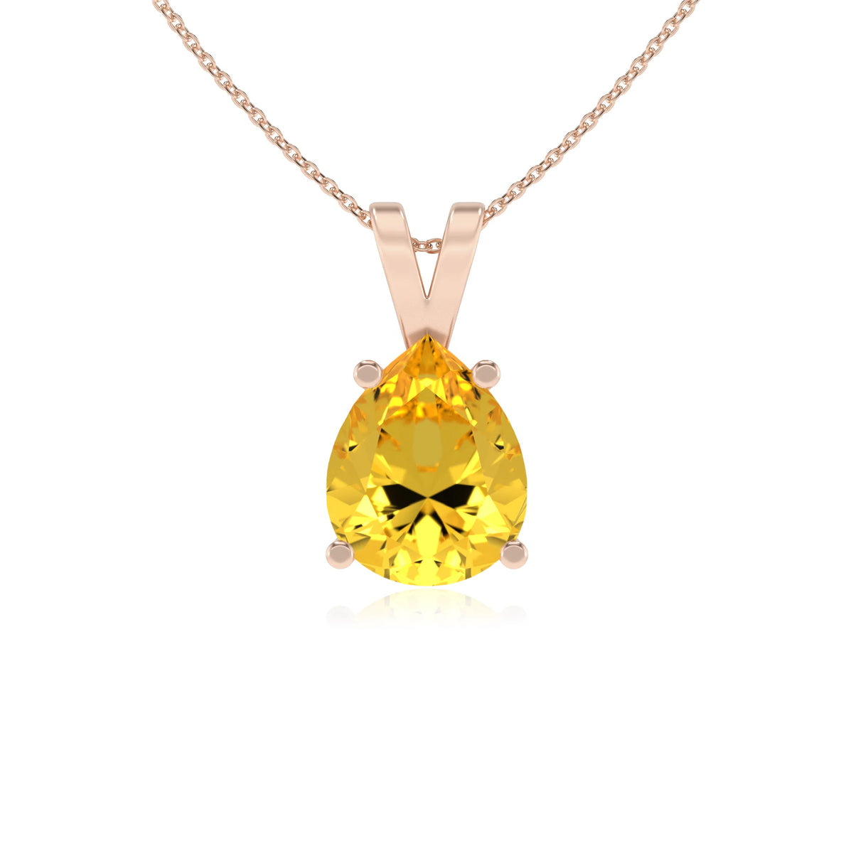 lab grown yellow-sapphire pear solitaire v-bale necklaces in rose gold 