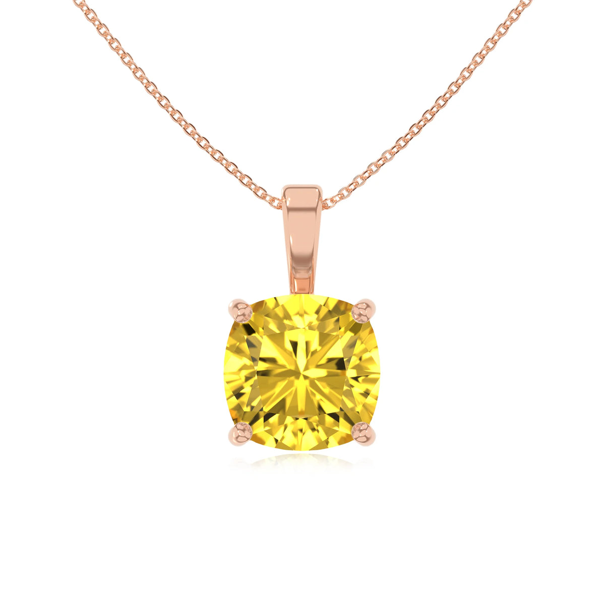 lab grown yellow-sapphire cushion solitaire necklaces in rose gold 