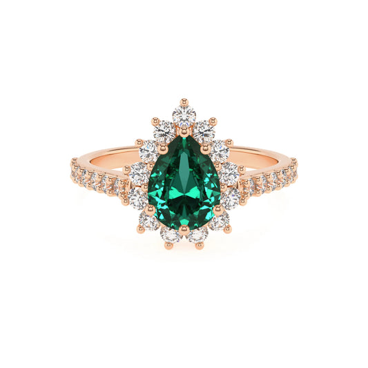 lab grown emerald pear solitaire rings in rose gold 