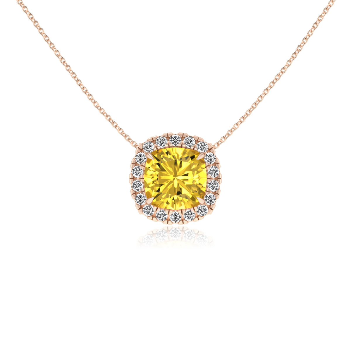 lab grown yellow sapphire cushion solitaire necklaces in rose gold 
