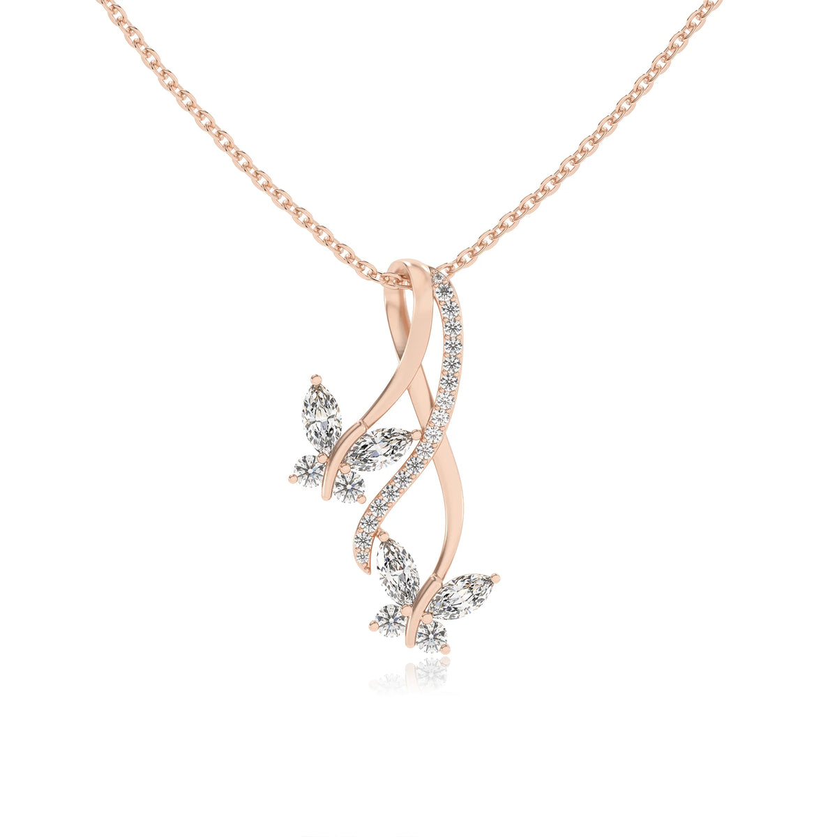 lab grown moissanite marquise drop necklaces in rose gold 