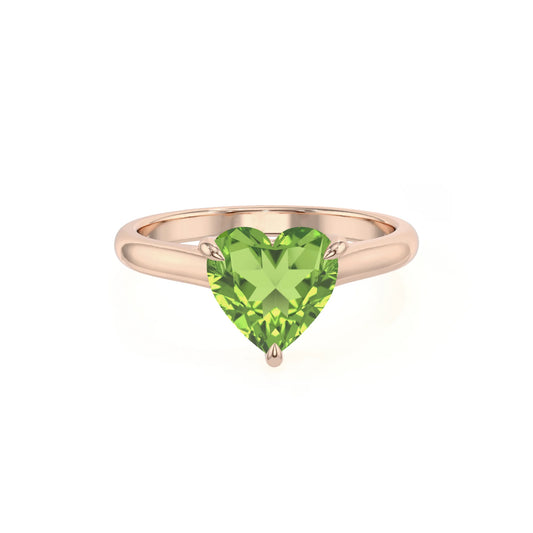 natural peridot heart solitaire rings in rose gold 