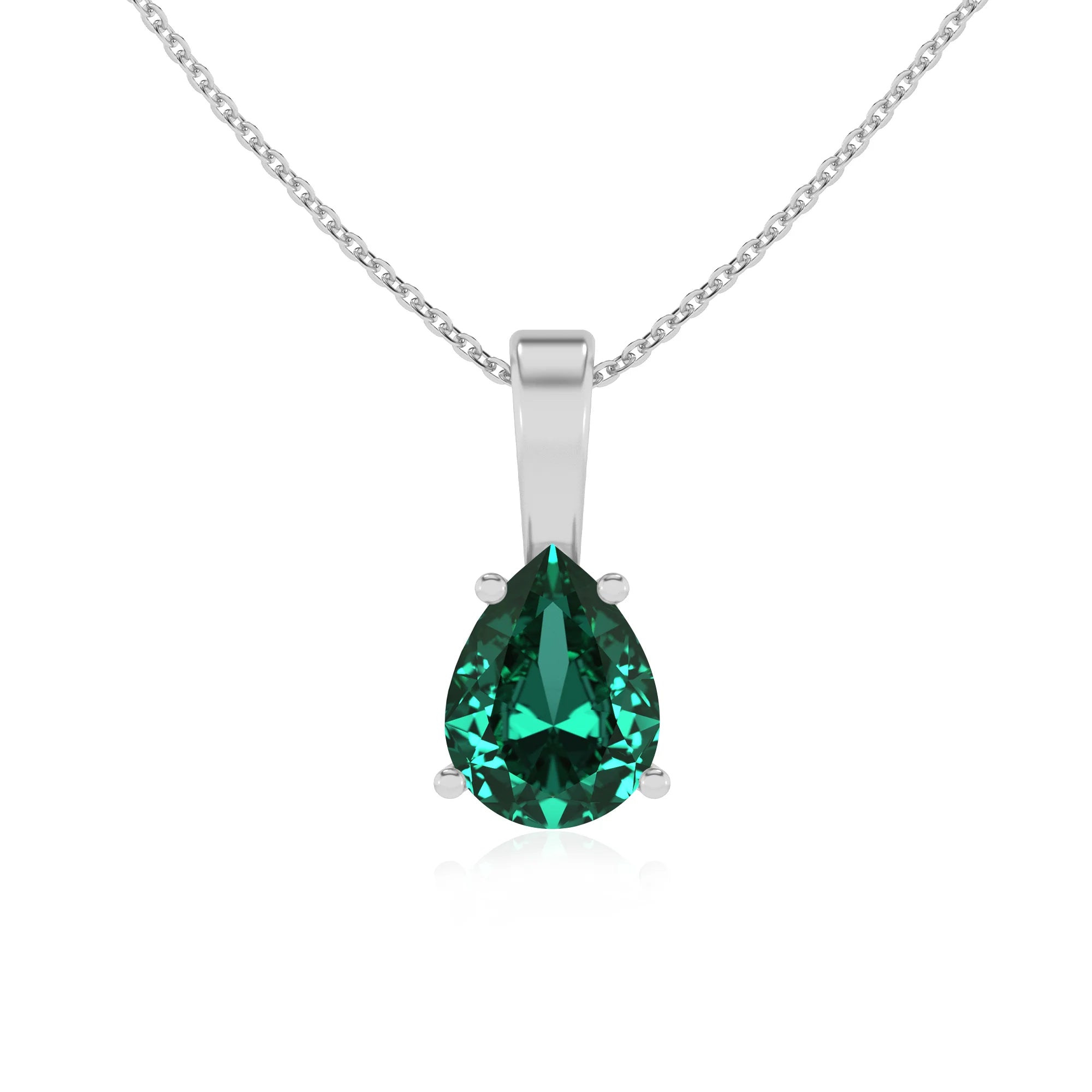 lab grown emerald pear solitaire necklaces in sterling silver 