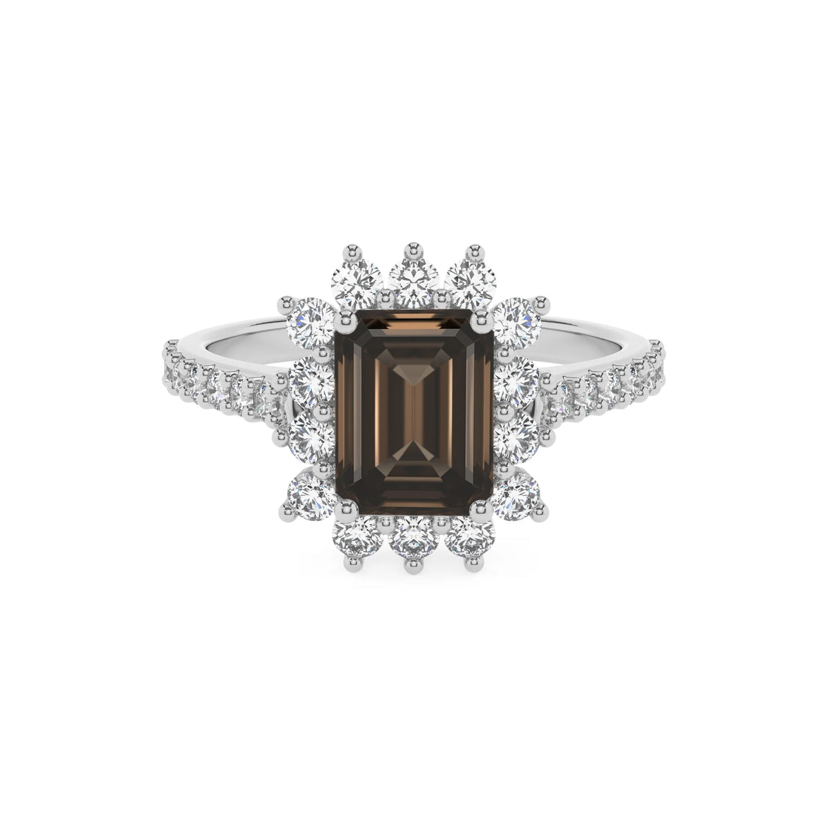 natural smoky-quartz emerald cut solitaire rings in sterling silver 