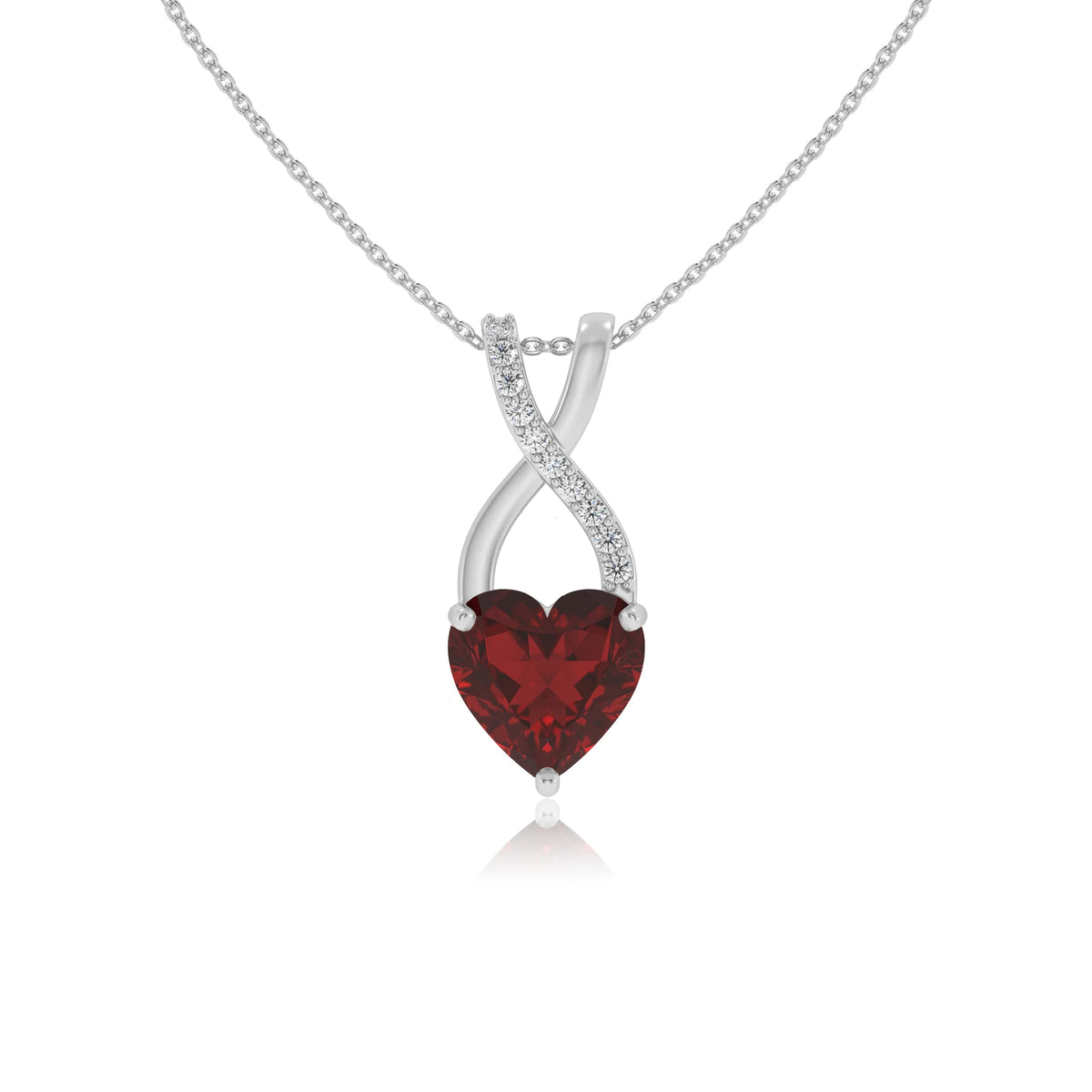 natural garnet heart solitaire necklaces in sterling silver 