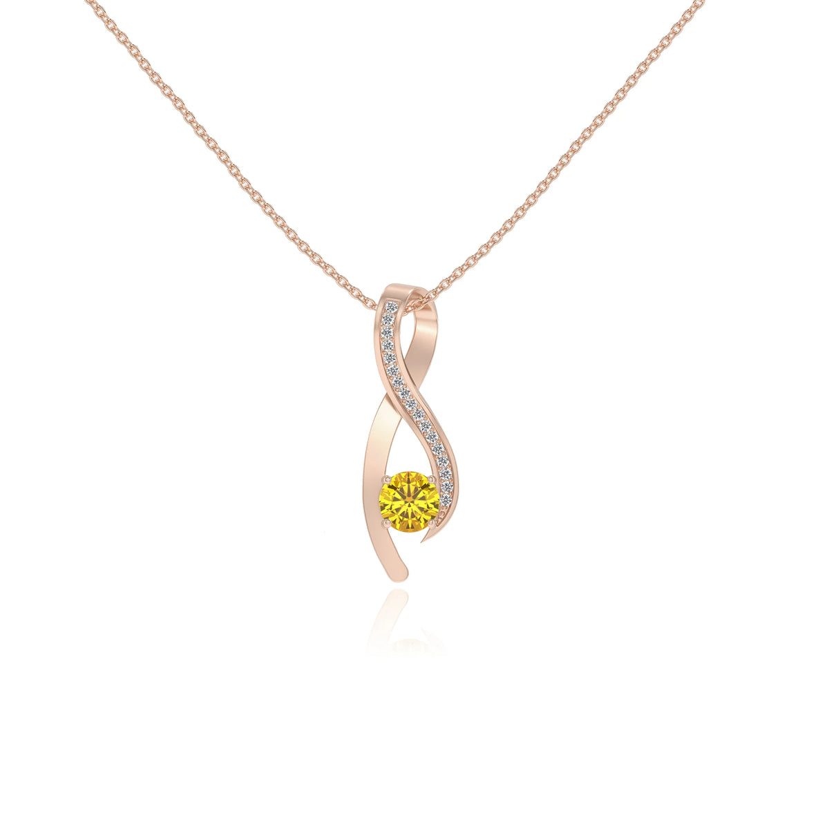 lab grown yellow-sapphire round solitaire necklaces in rose gold 